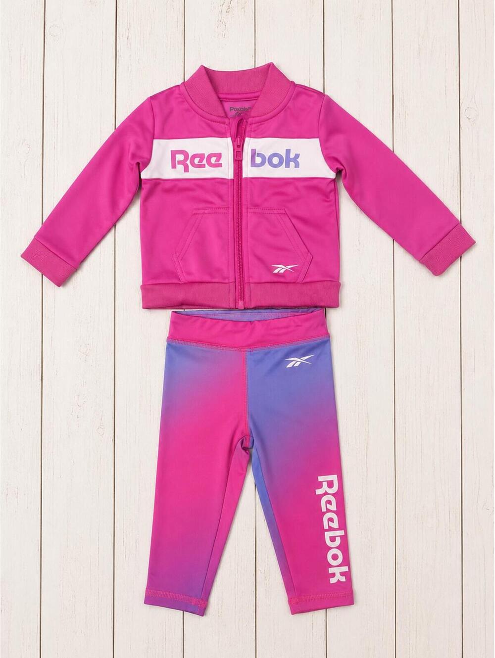 Reebok Girls Pink Purple Track Jacket & Leggings Set Size 6-9 Months